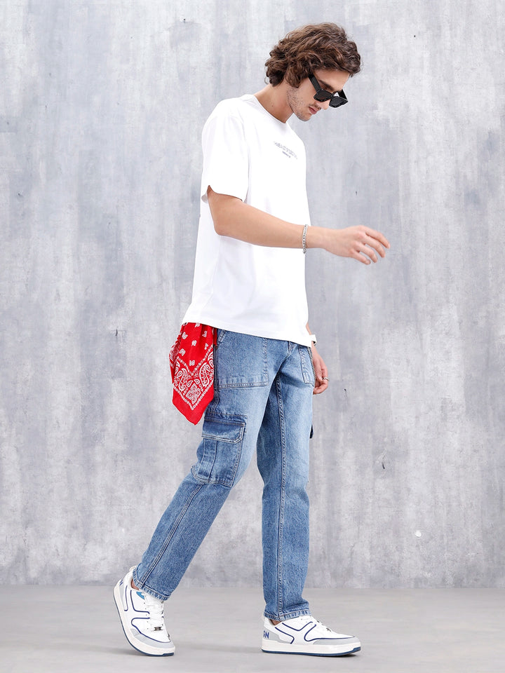 Men's Casual Relaxed Fit Cargo Jeans | Med Stone