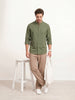 Solid Slim Fit Mandrin Collar Shirt | Olive