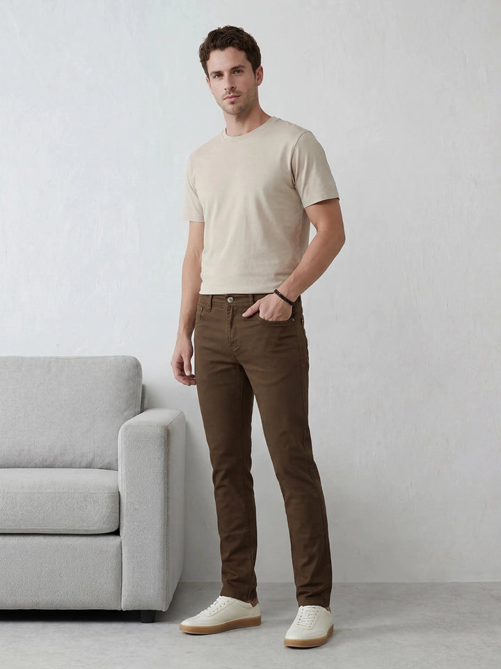 Solid Slim Fit Trouser | Brown