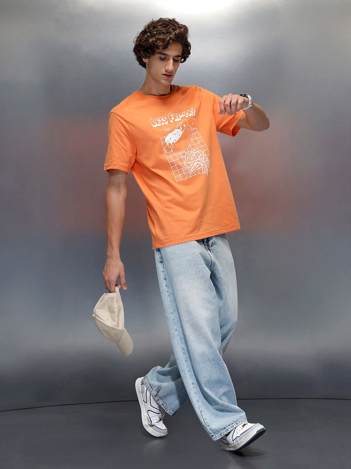 Wrogn Men's Regular Fit T-shirt with Chest Graphic | Orange