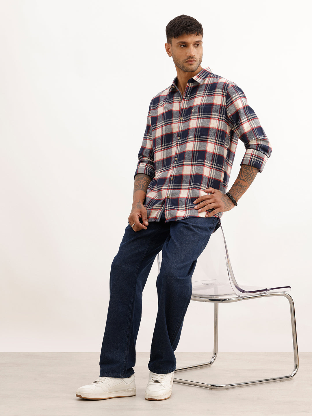 Slim Fit Checkered Full Sleeve Shirt | Navy Blue | WSH02FSSL0352S
