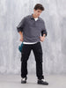 Straight Fit Cotton Twill Utility Trousers With Snap Pockets | Black