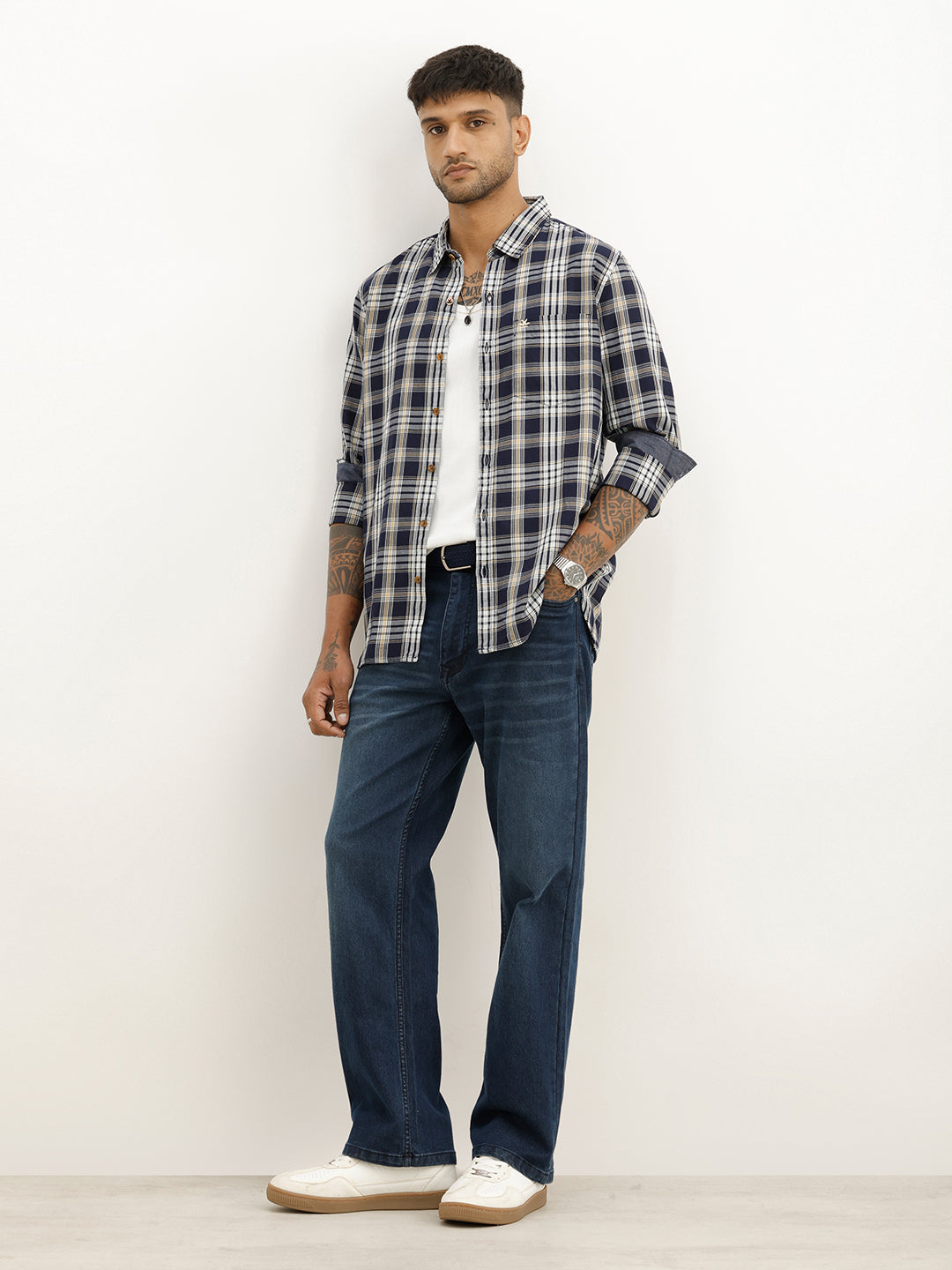 Classic Slim Fit Checkered Shirt | Navy Blue