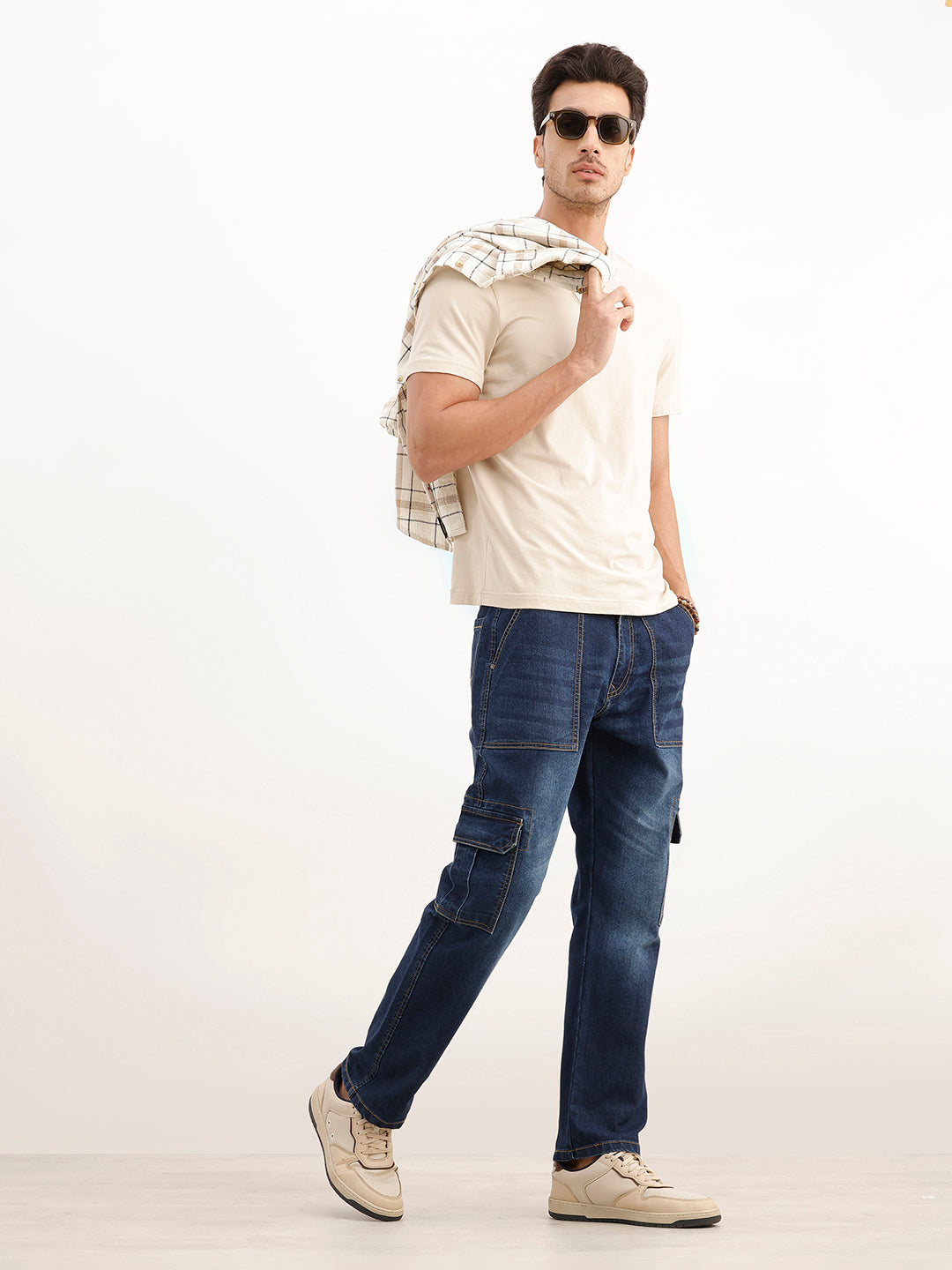 Classic Relaxed Fit Denim Cargos | Dark Blue