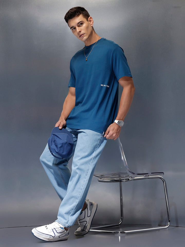 Men's minimal printed oversized t-shirt | Teal