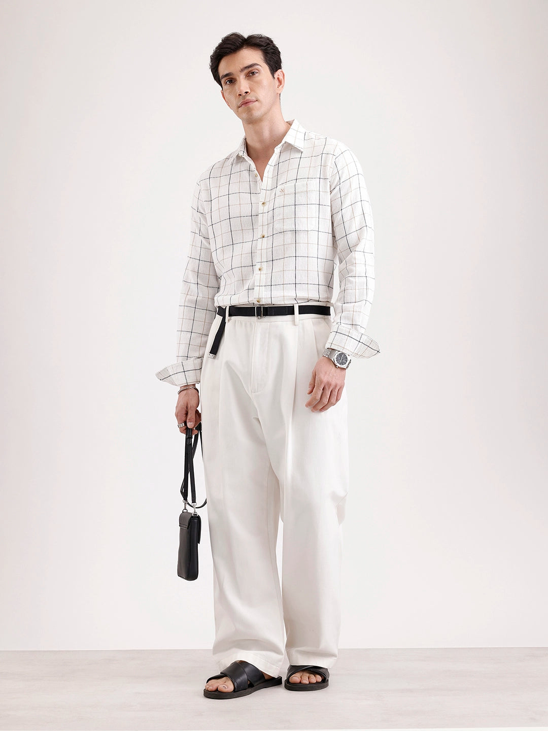 Classic Full Sleeve Checkered Shirt   |  White