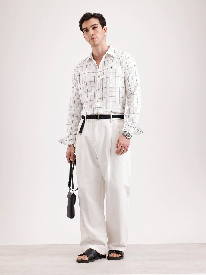 Classic Full Sleeve Checkered Shirt   |  White