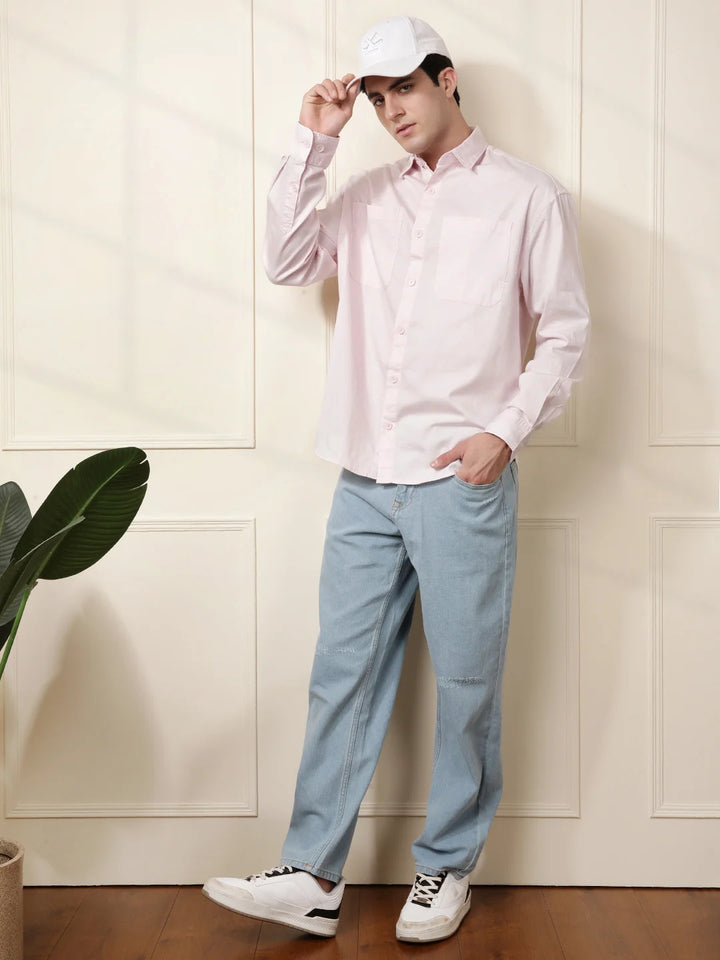 Pink Double Pocket Oversized Shirt