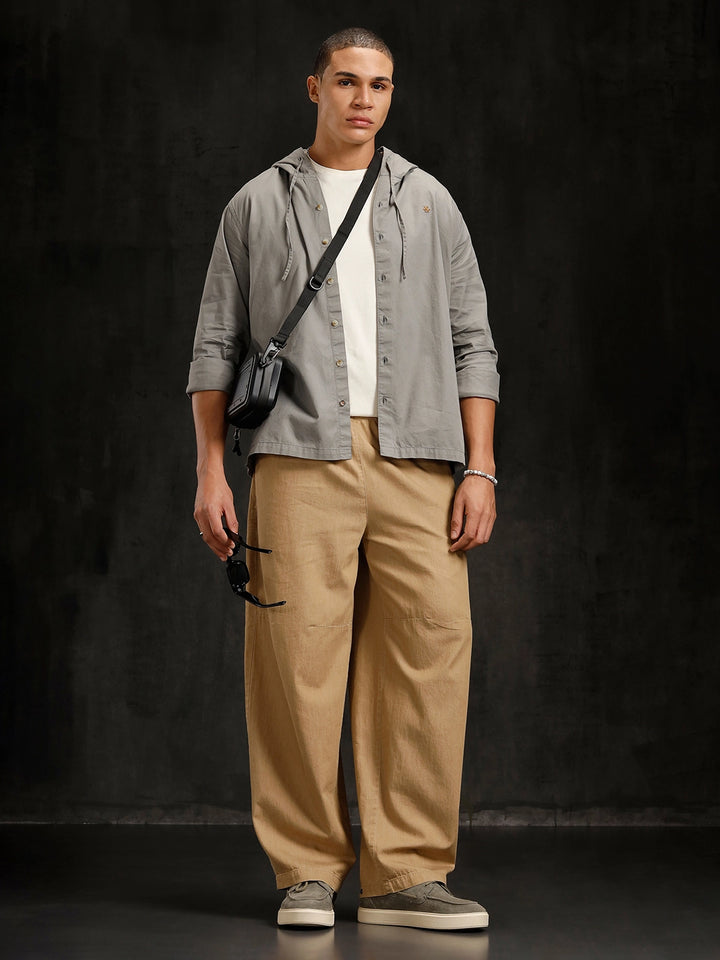 Cotton Twill Hoded Shirt | Grey