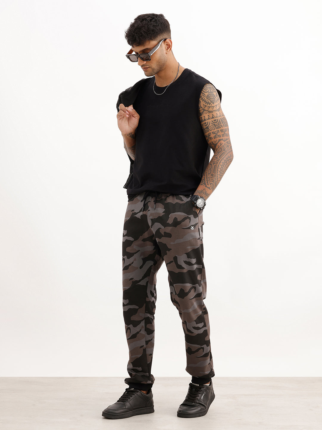 Slim Fit AOP Knitted Jogger | Black
