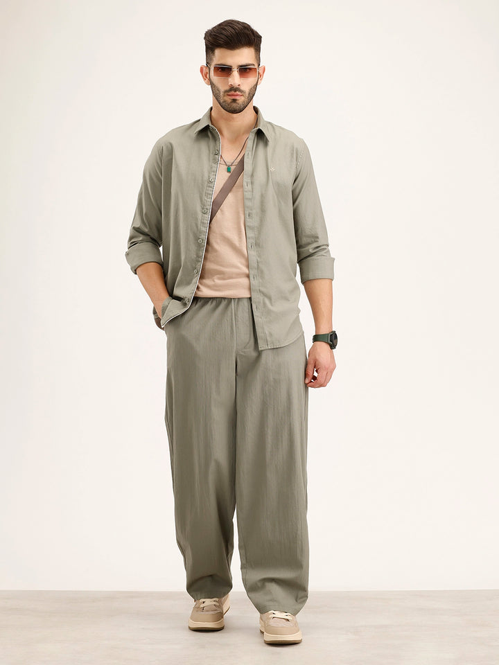 Solid Slim Fit 100% Cotton Shirt | Olive