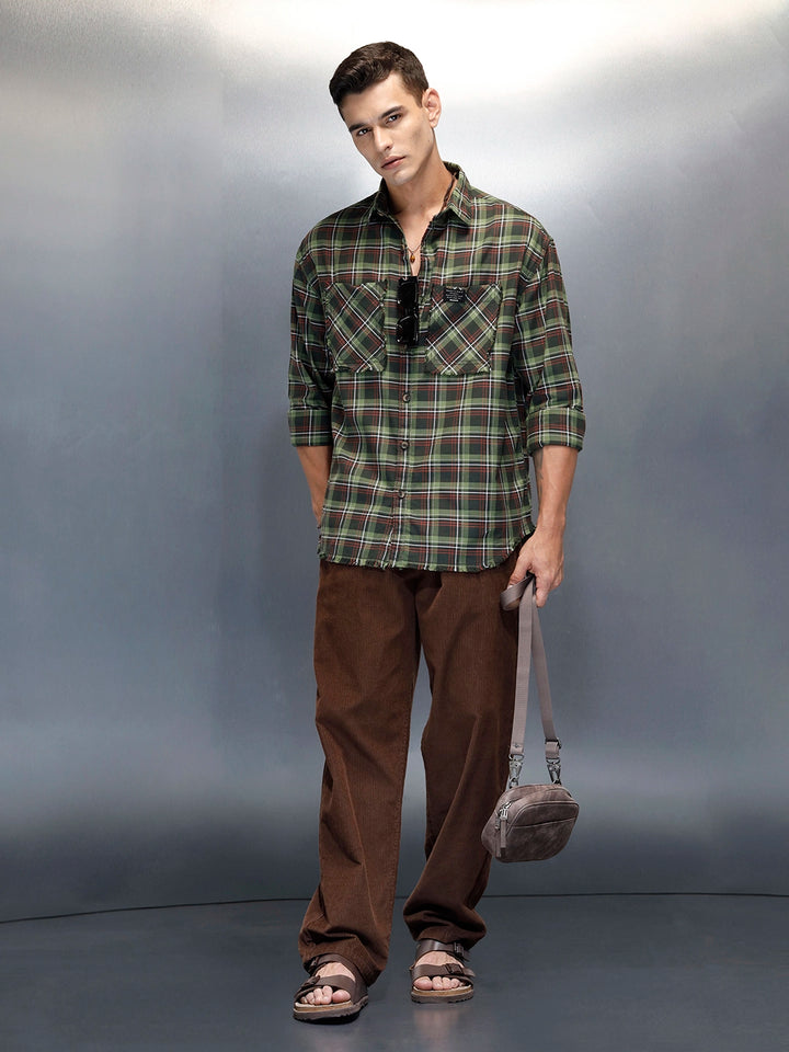 Men's Casual Oversized Fit Checkered Pattern Shirt | Green