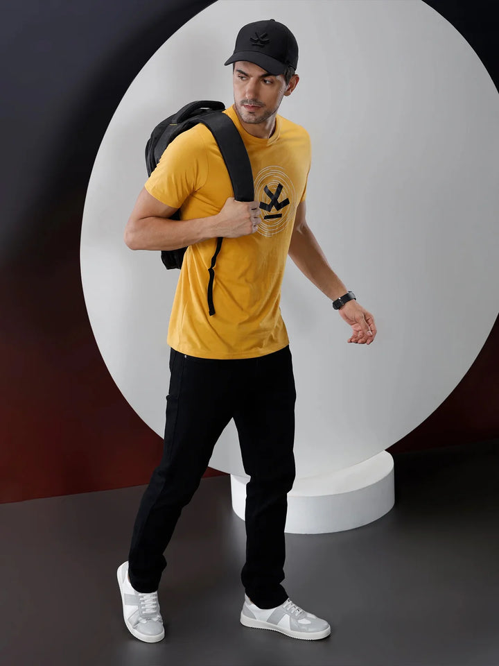 Basic Mustard Chest Print T-Shirt