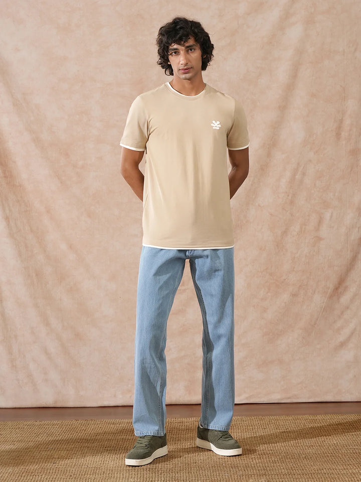 Textured Slim Fit T-Shirt | Khaki