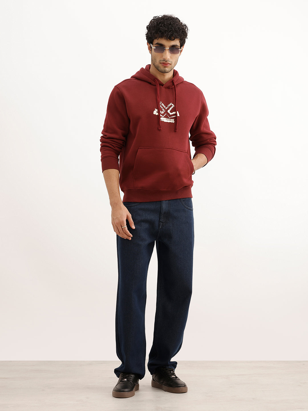 Classic Foil Printed Hooded Sweatshirt | Maroon