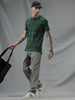 Striped Green Flat Knit Polo T-Shirt