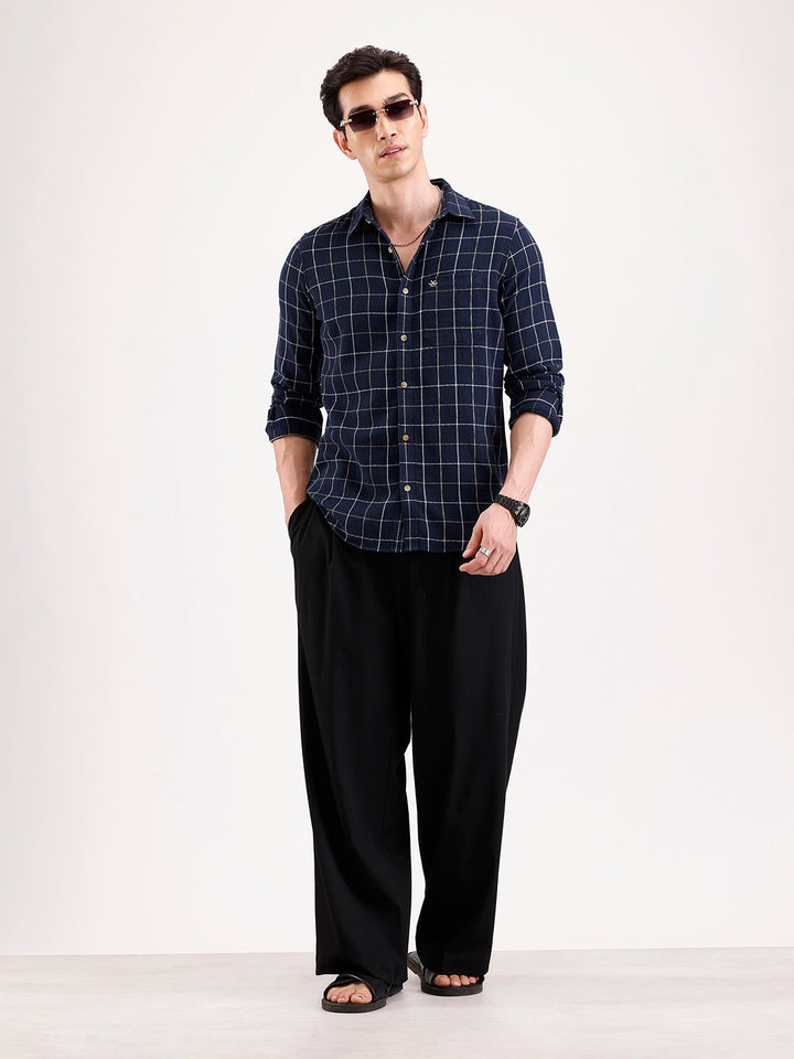 Classic Checkered Full Sleeve Shirt   |  Navy Blue