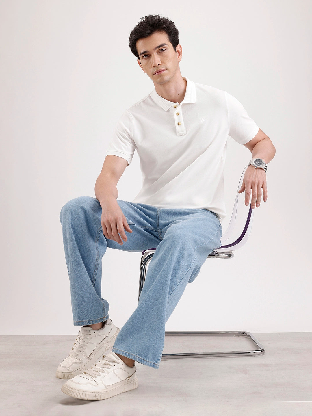 Jacquard Collar Polo T-Shirt  | Off White