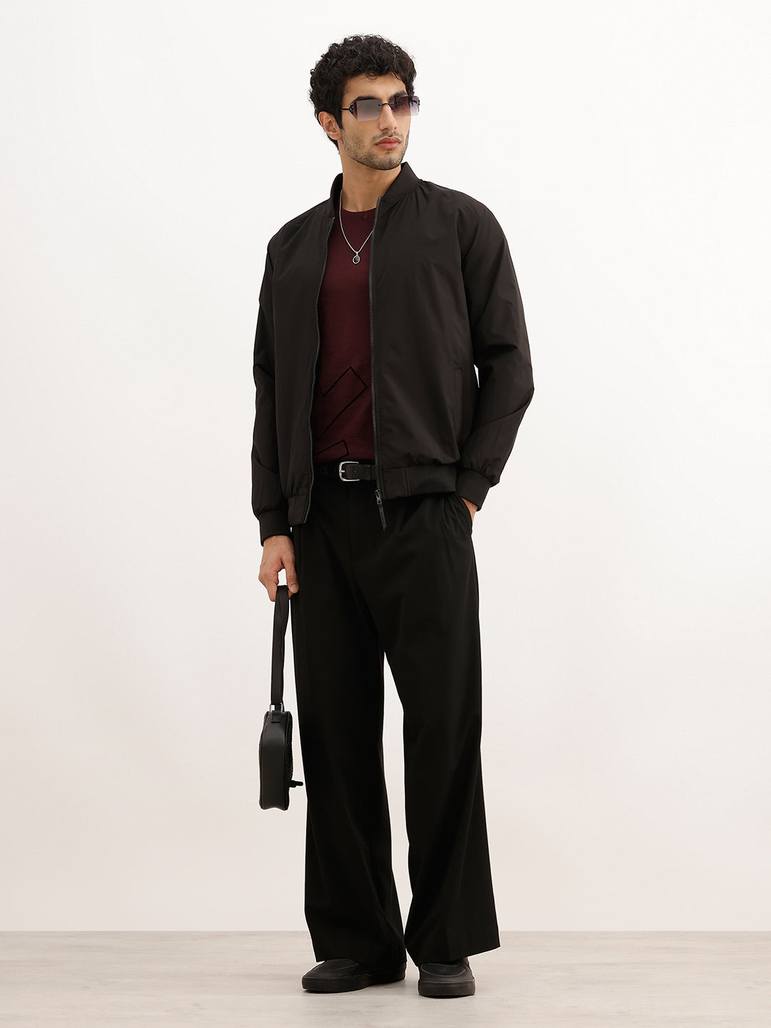Solid Regular Fit Bomber Jacket | Black