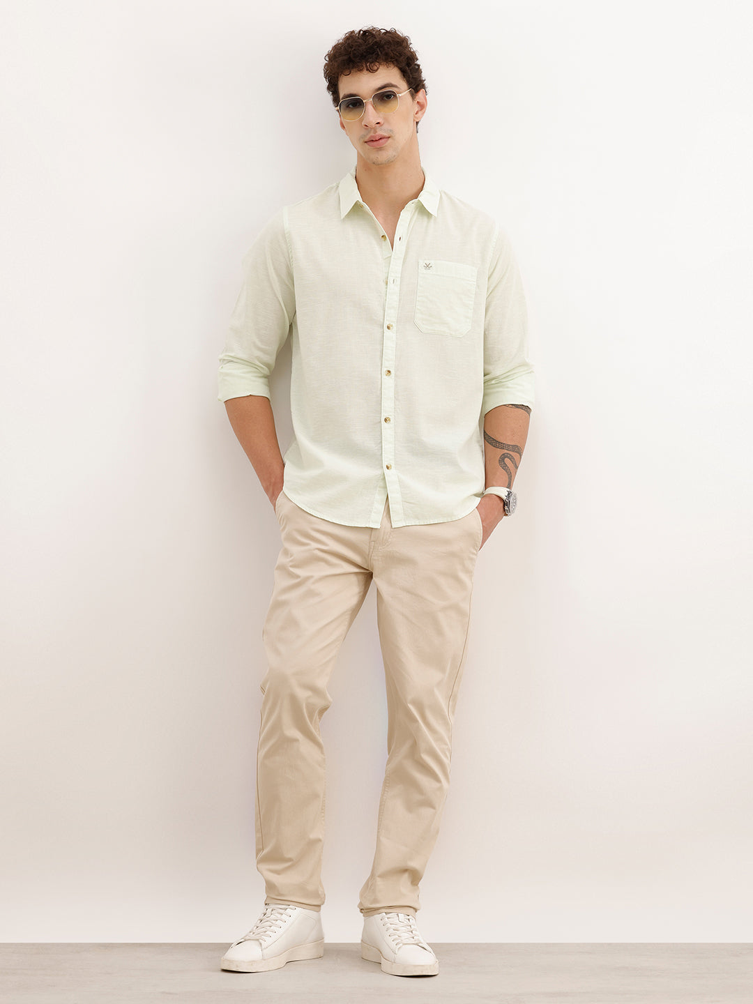 Solid Regular Fit Full Sleeve Shirt | Light Green
