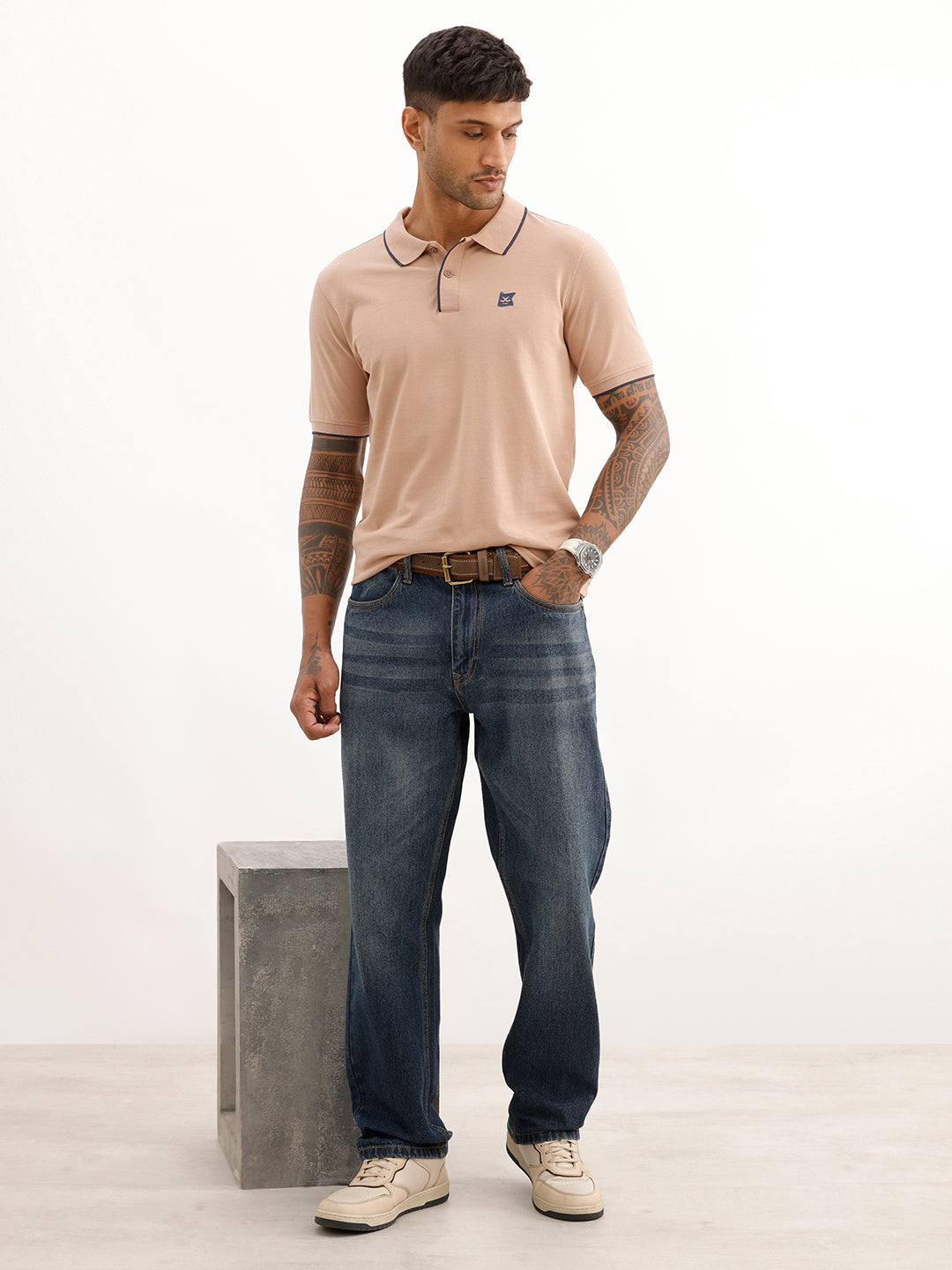 Slim Fit Tipping Collar Polo T-Shirt | Light Brown