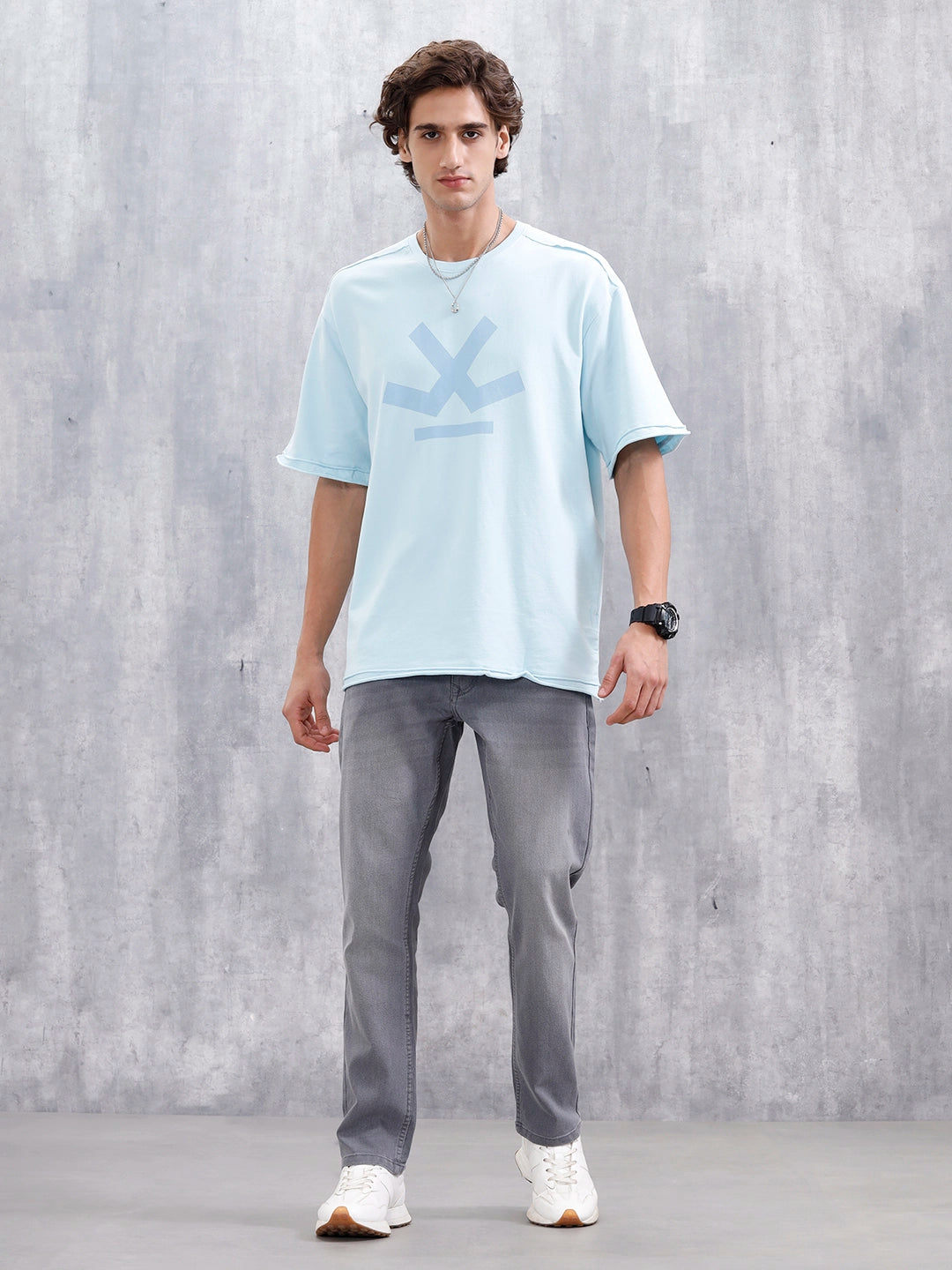 Wrogn Logo Raw-Edged Tee | Light Blue
