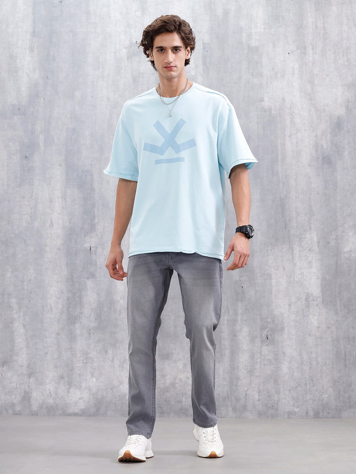 Wrogn Logo Raw-Edged Tee | Light Blue