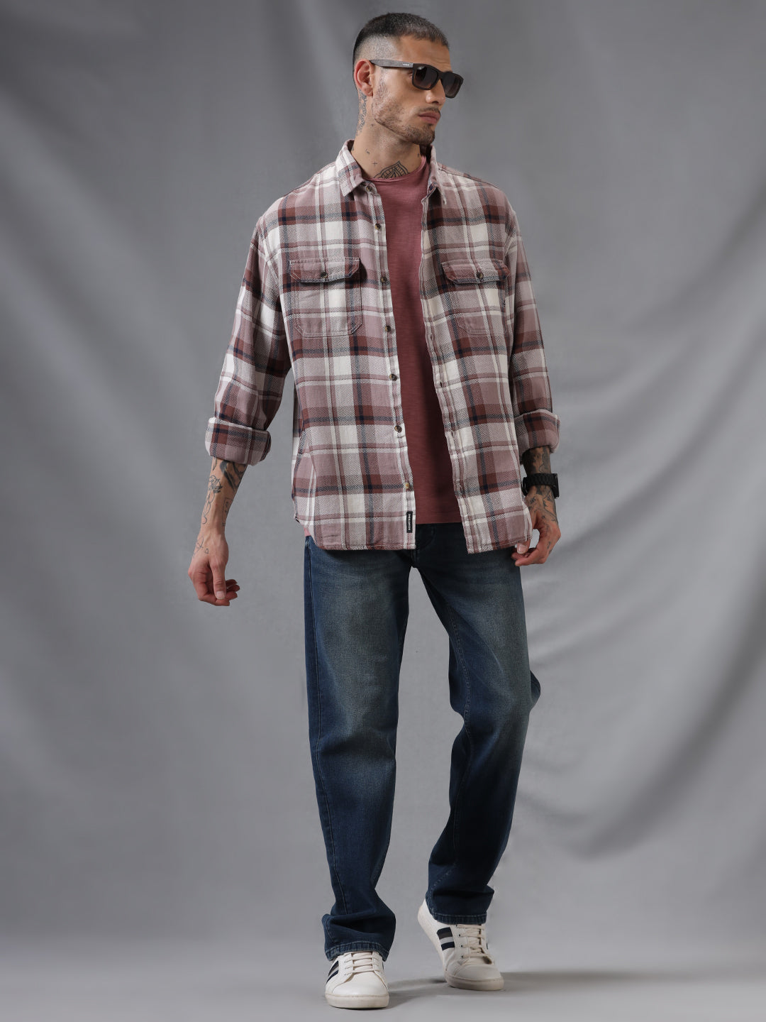 Double-Pocket Brown Tartan Shirt