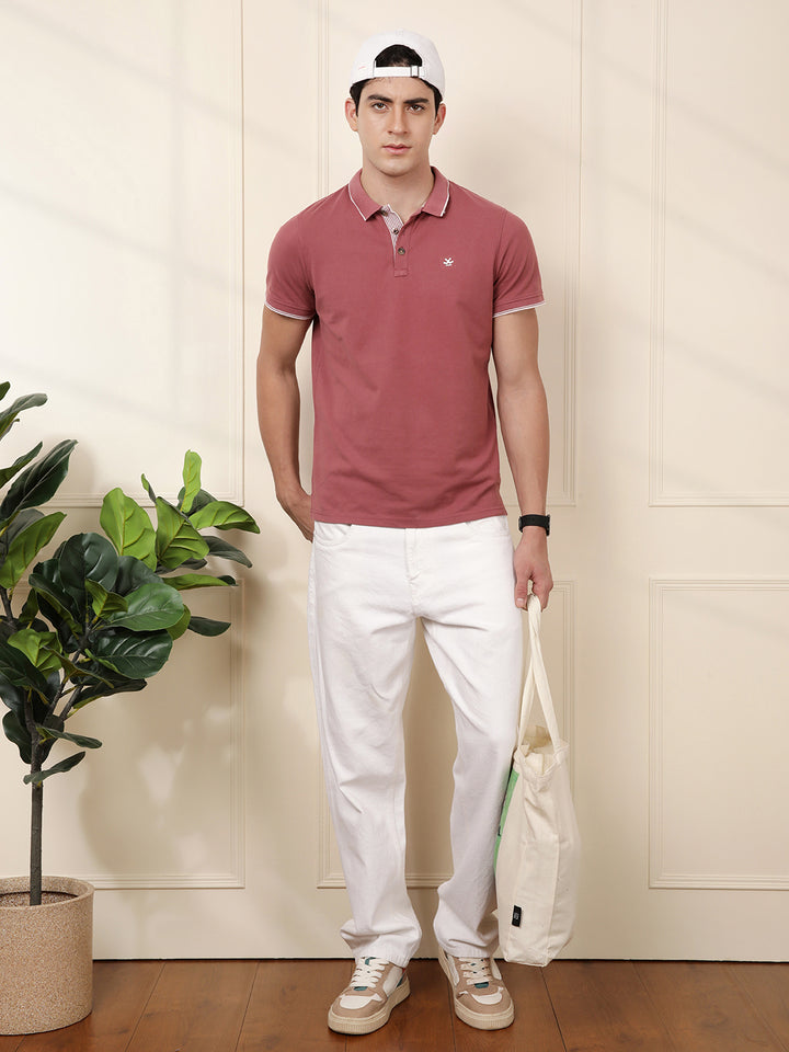 Solid Collar Tipping Polo T-Shirt | Rust