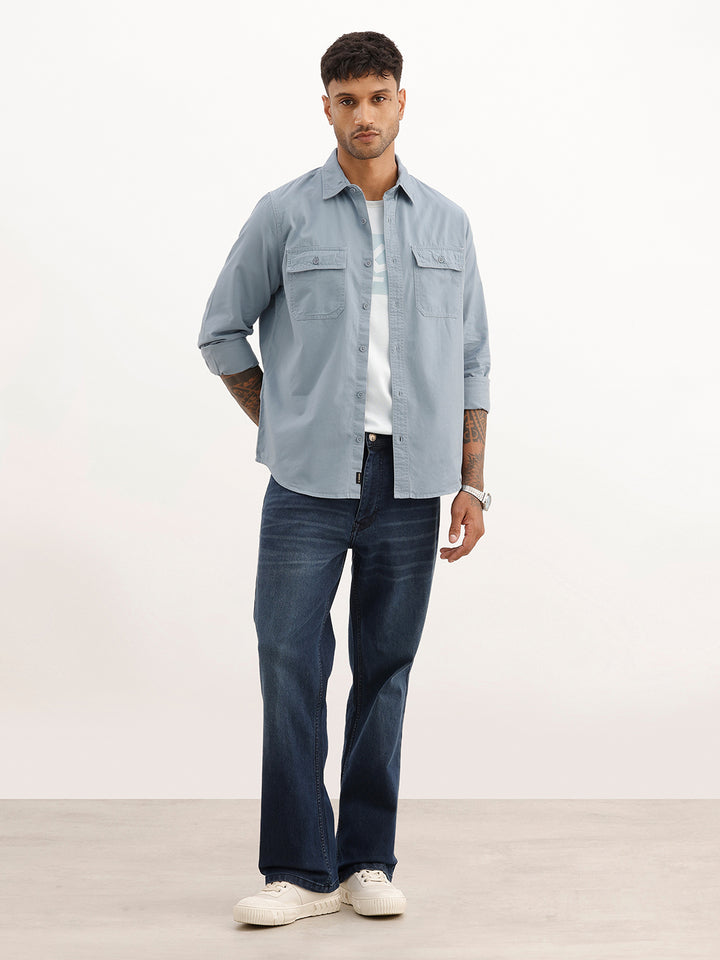 Classic Slim Fit Double Pocket Shirt | Light Blue