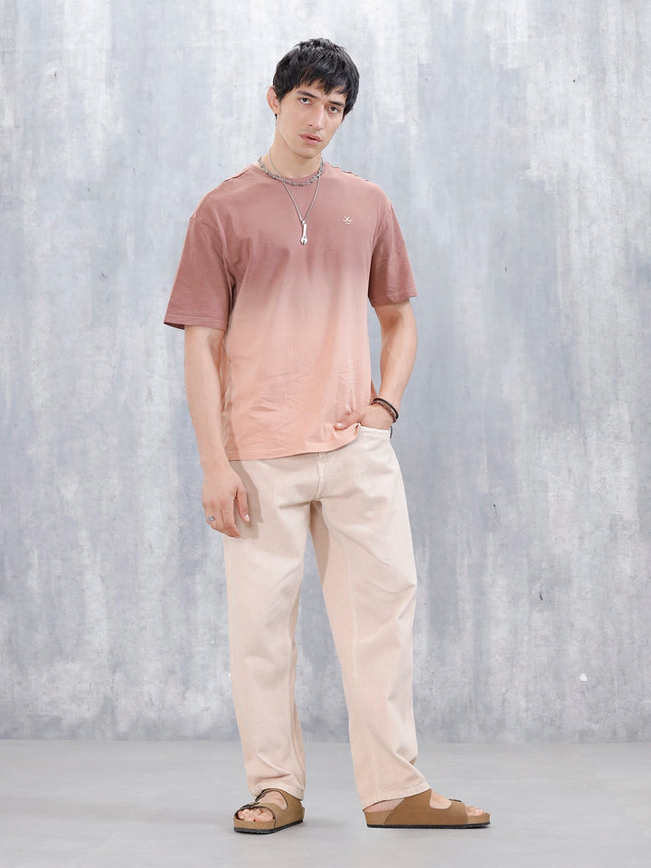 Ombre Dye Oversized Fit T-Shirt For Men | Brown