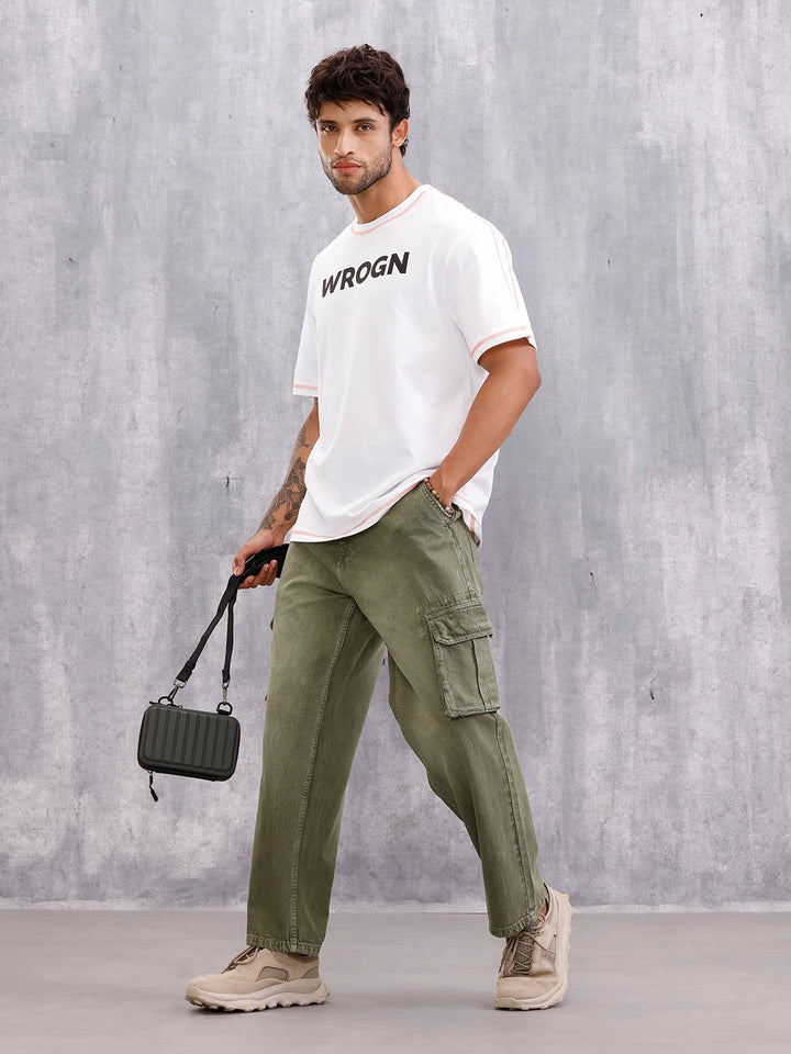 Contrast Flat Lock Detail Oversized Fit T-shirt With Print | White