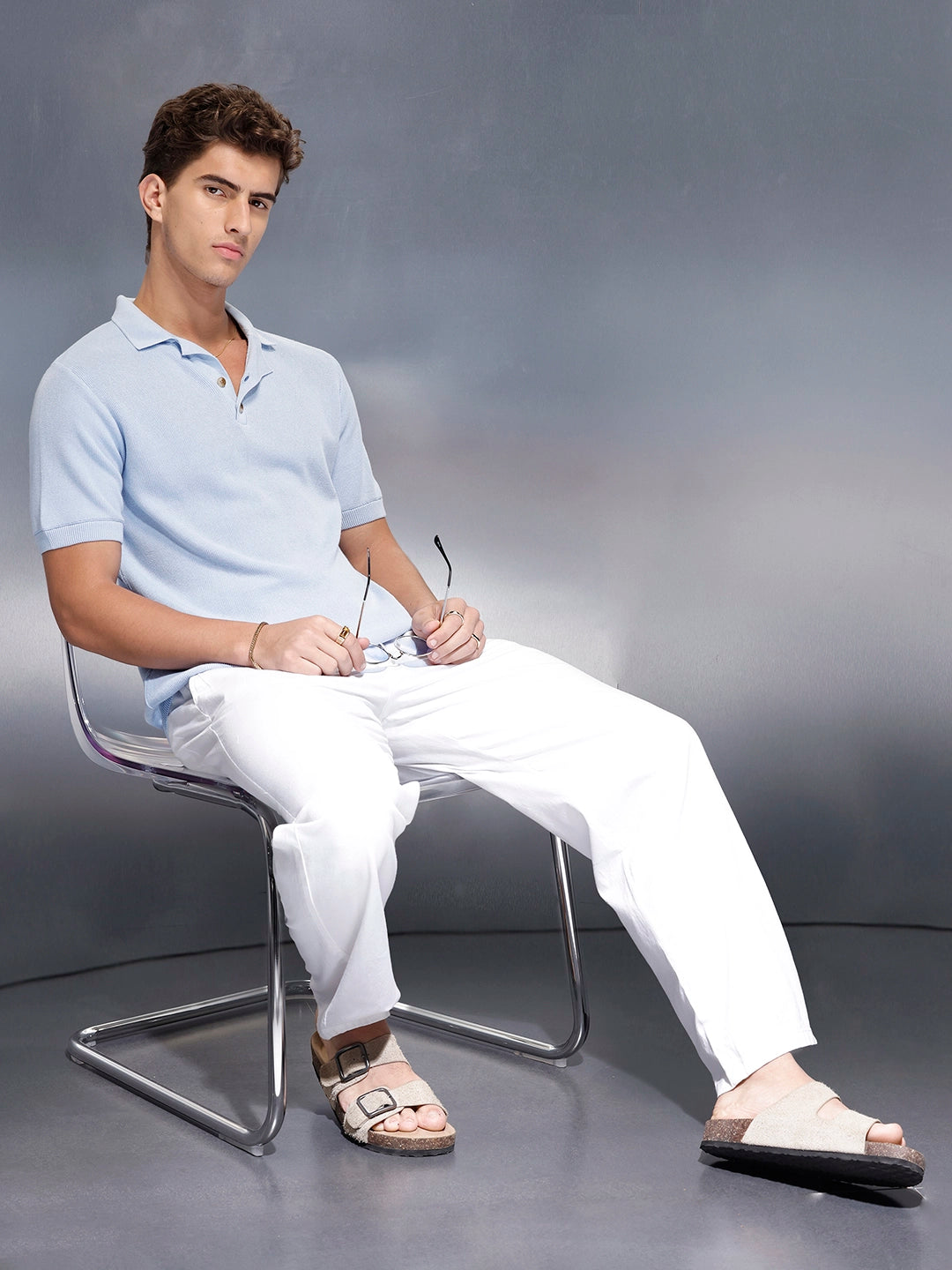 Fine- textured knit polo | Blue