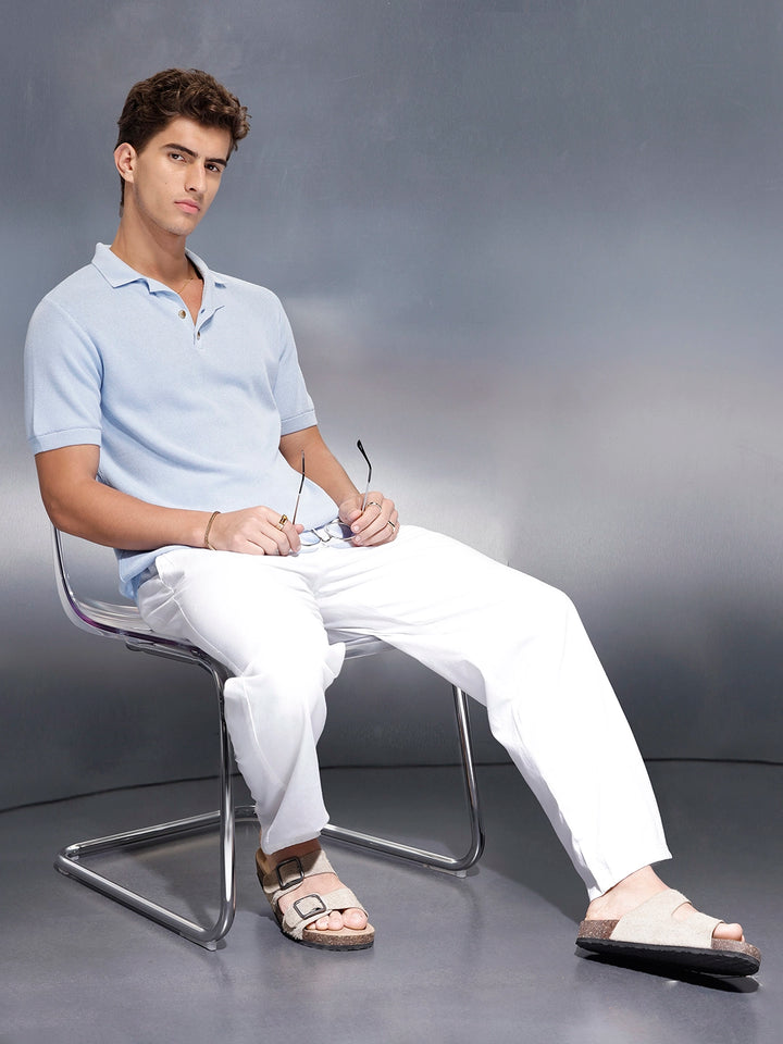 Fine- textured knit polo | Blue