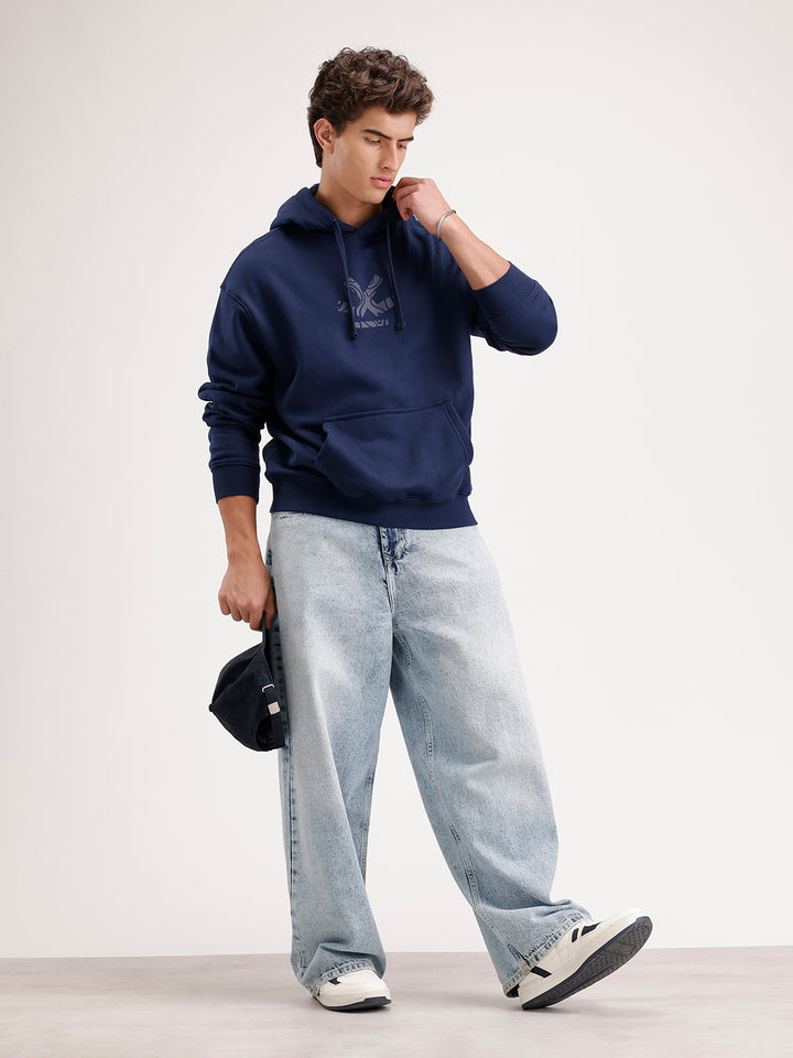Solid Oversized Fit Hoodie  | Blue