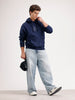 Solid Oversized Fit Hoodie  | Blue