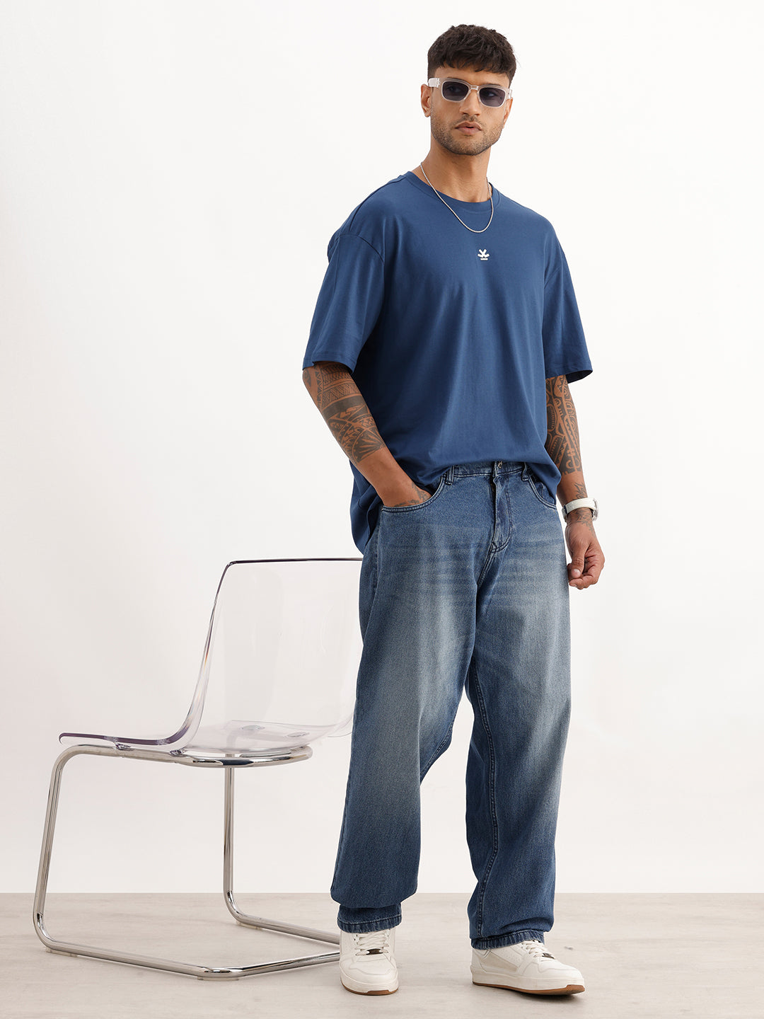 Classic Oversized Placement Printed T-Shirt | Dark Blue