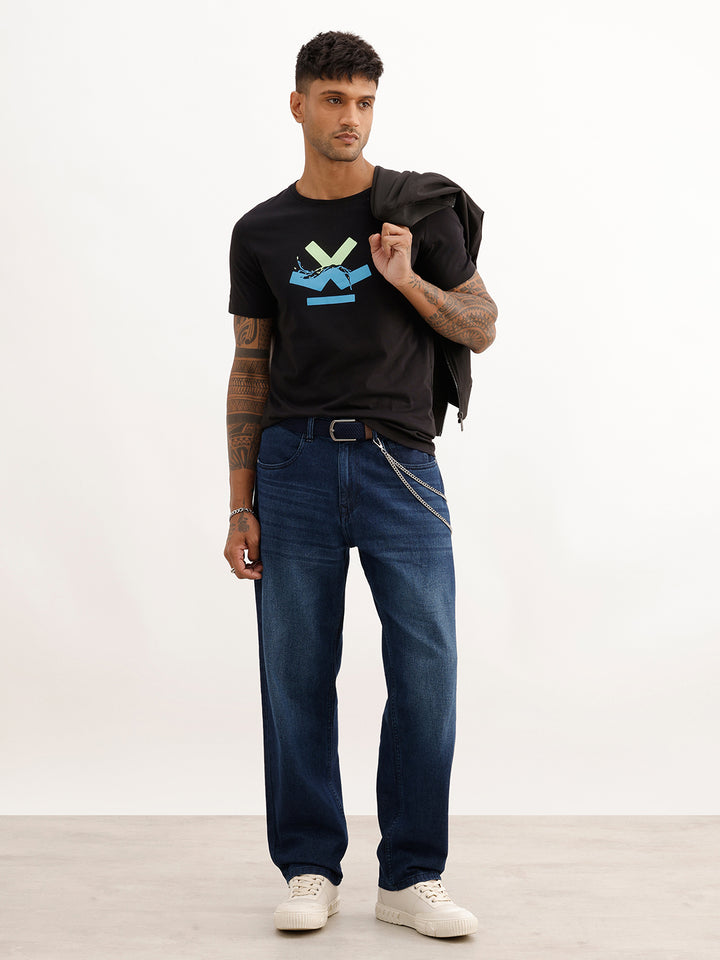 Slim Fit Placement Printed T-Shirt | Black