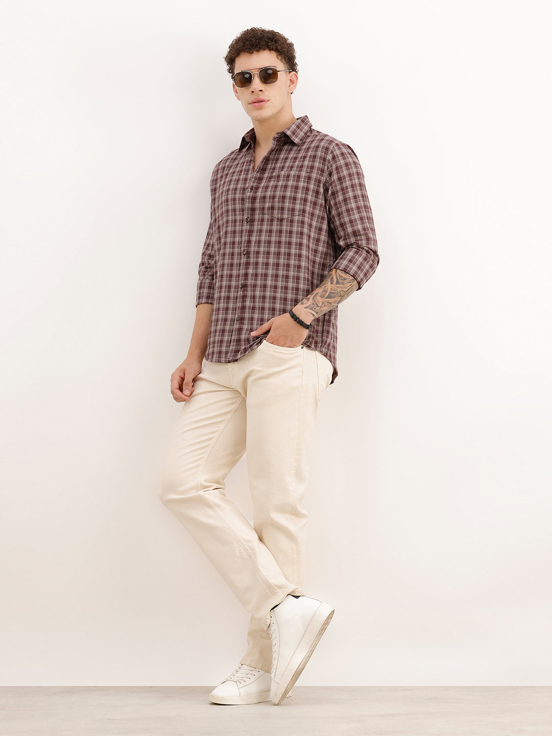 Regular Fit Full Sleeve Checkered Shirt | Brown | WWSH9165F