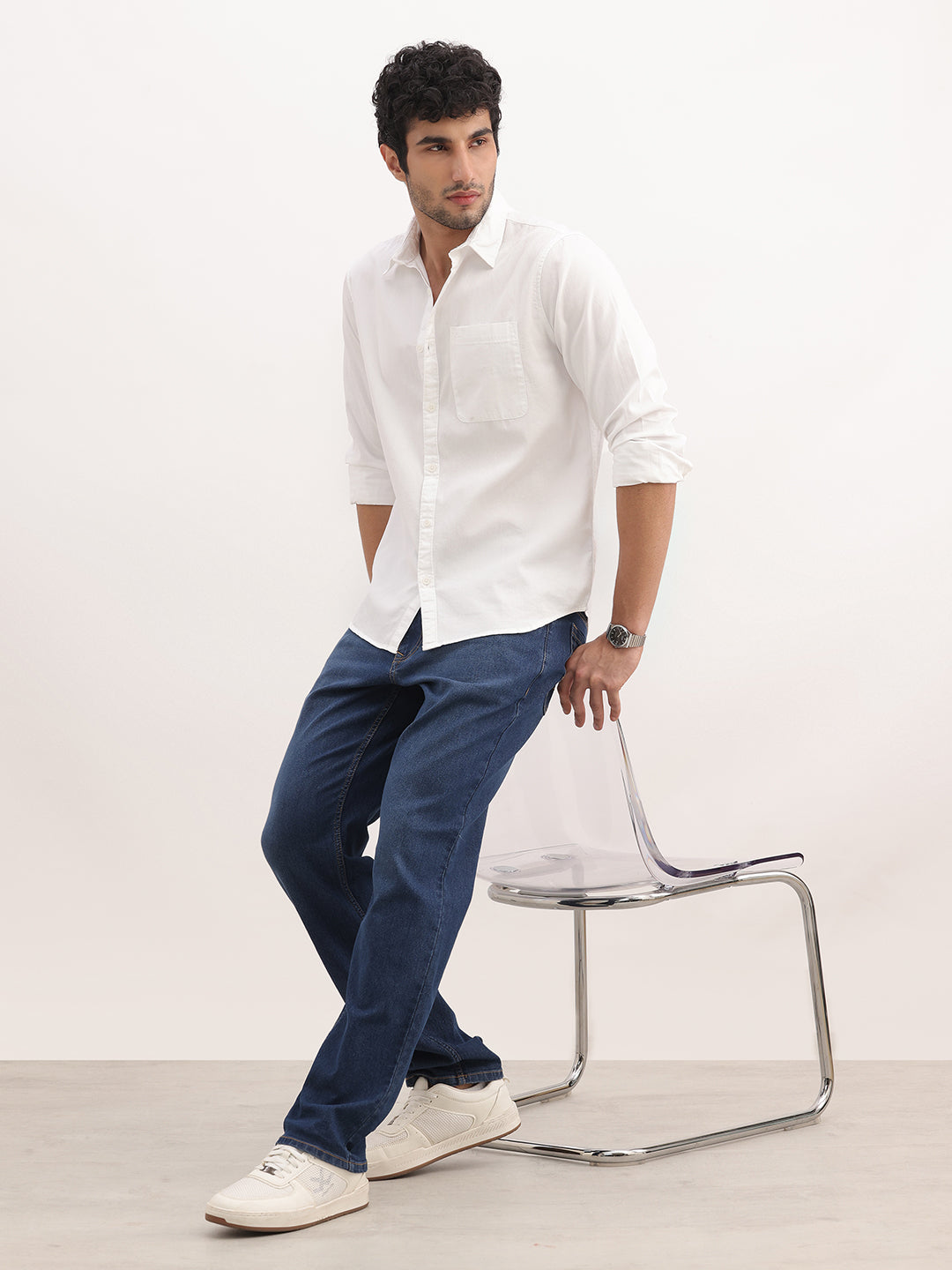 Solid Slim Fit Full Sleeve Shirt | White