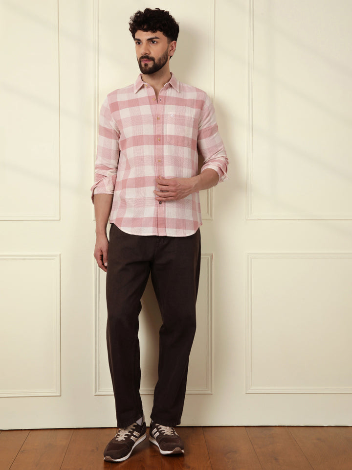 Textured Pastel Checked Shirt | Pink