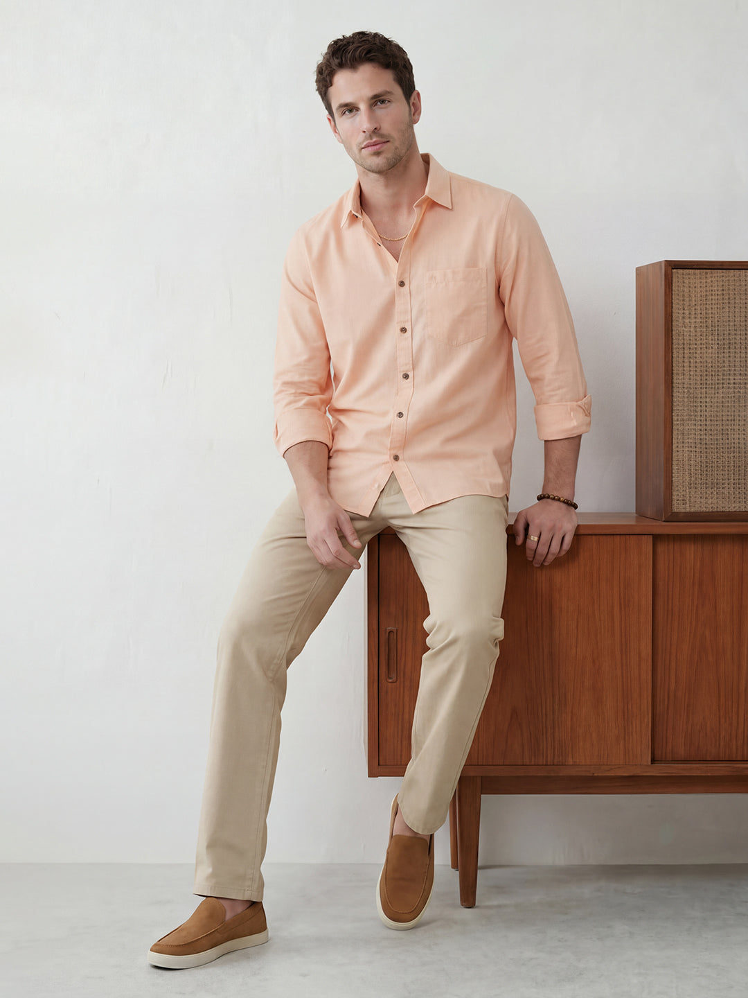 Solid Regular Fit Full Sleeve Shirt | Orange