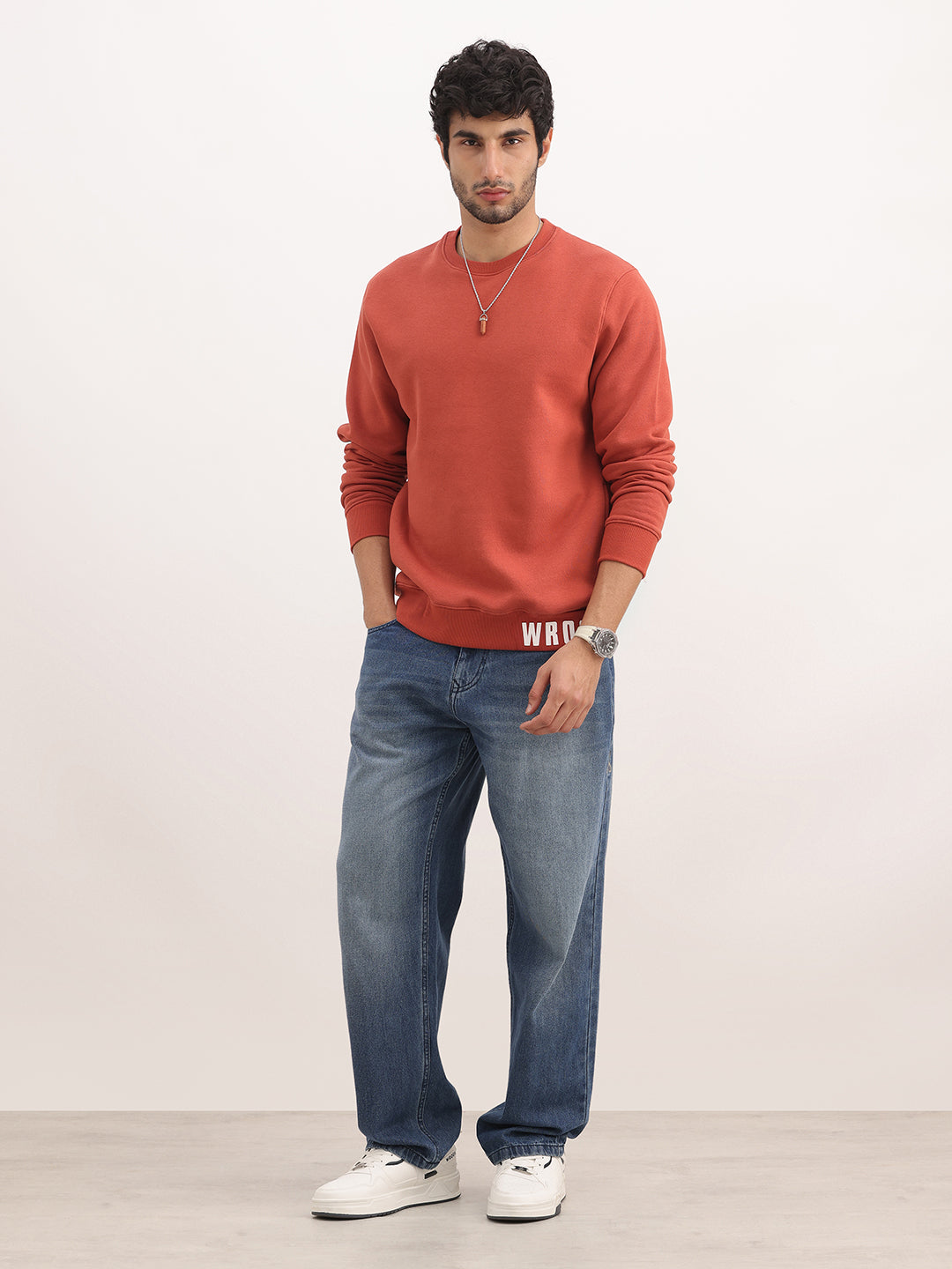 Slim Fit Placement Printed Sweatshirt | Red