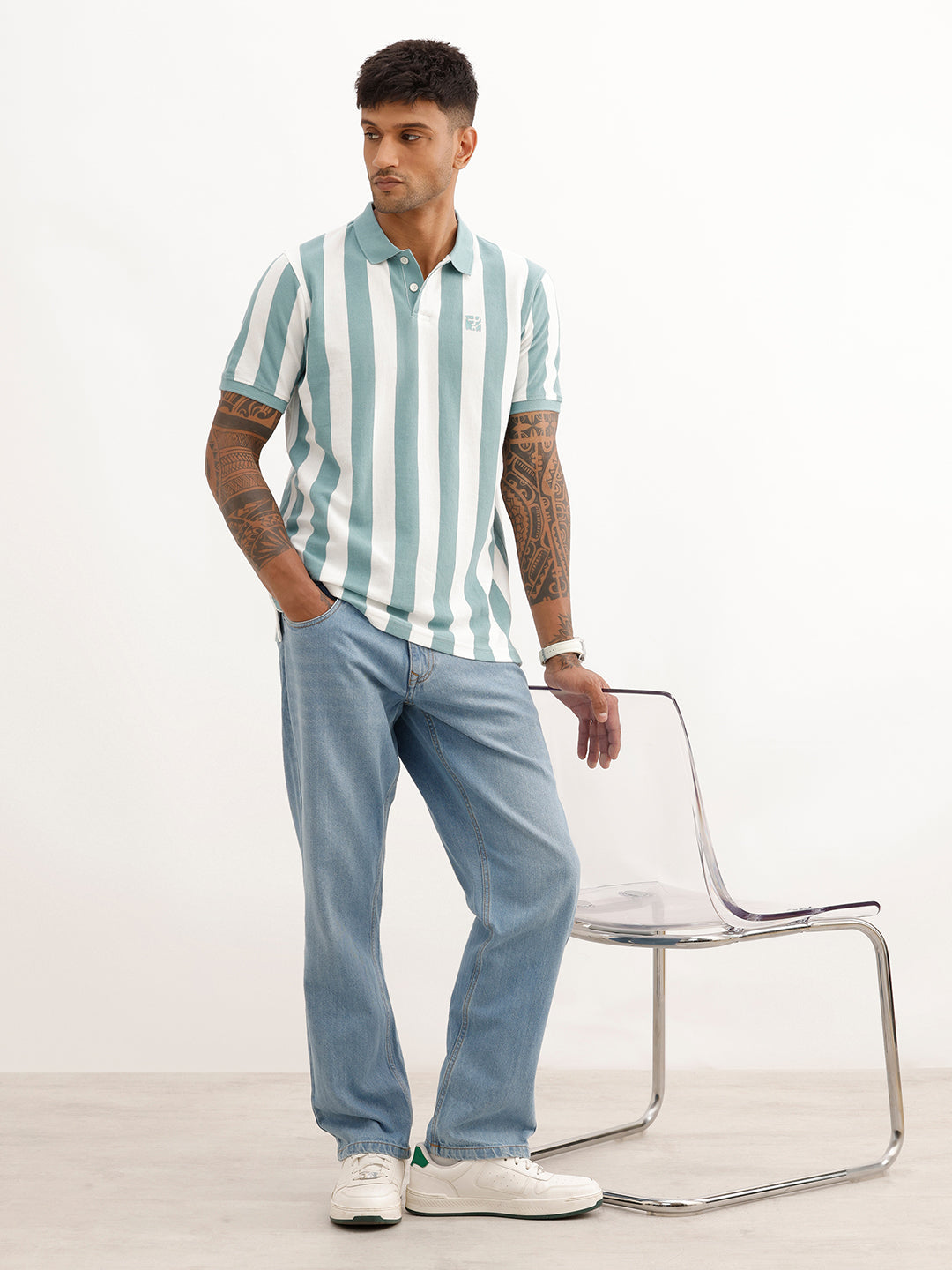 Slim Fit Striped Polo T-Shirt | White