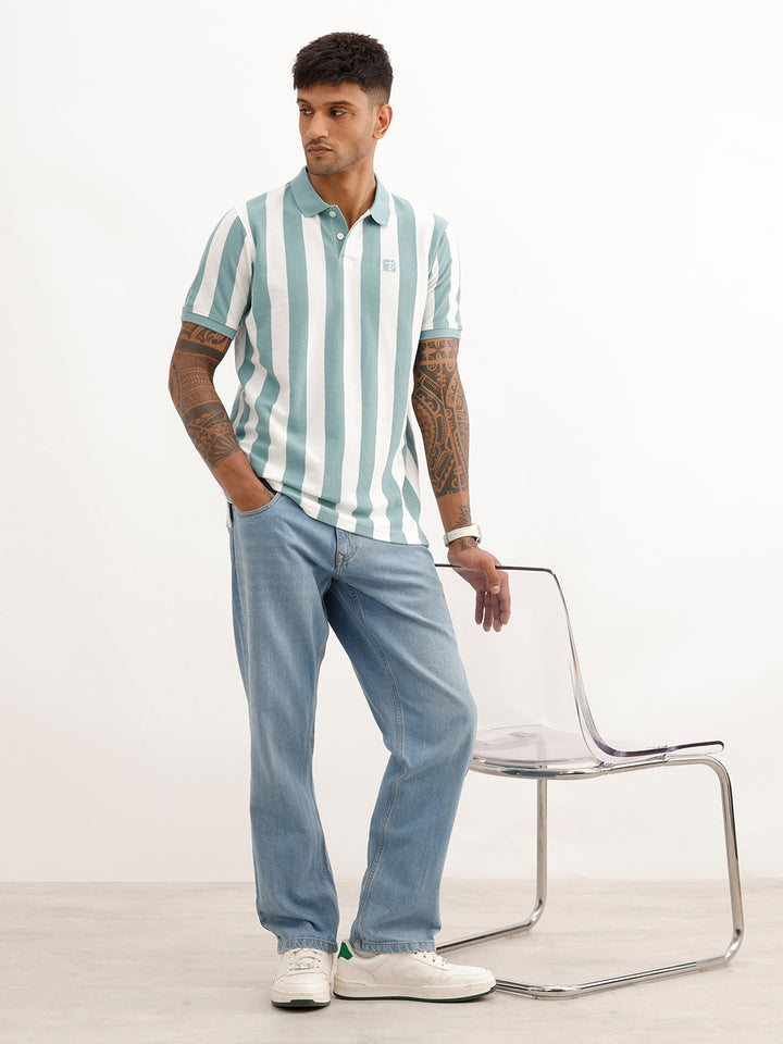 Slim Fit Striped Polo T-Shirt | White