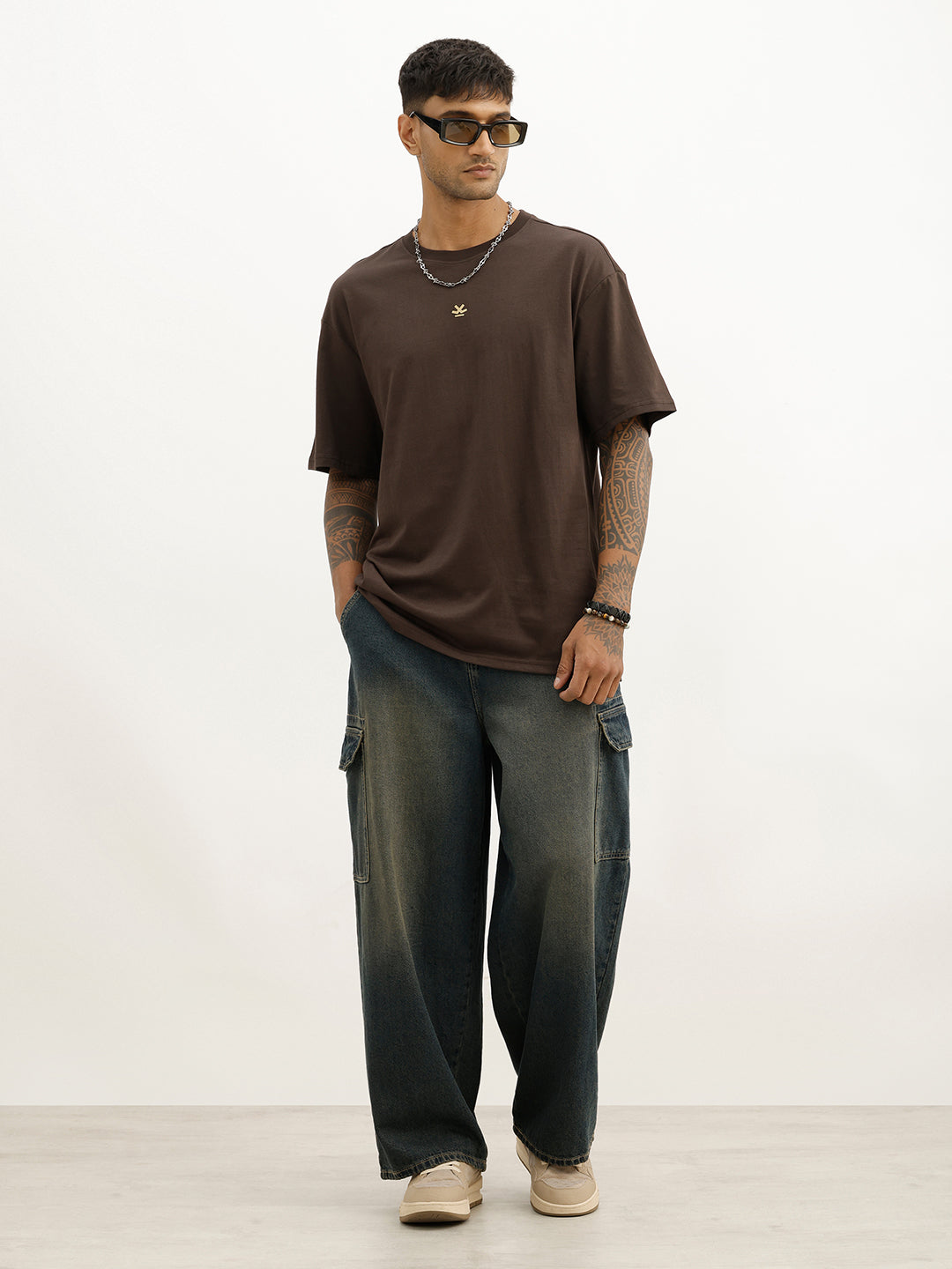 Oversized Placement Printed T-Shirt | Brown