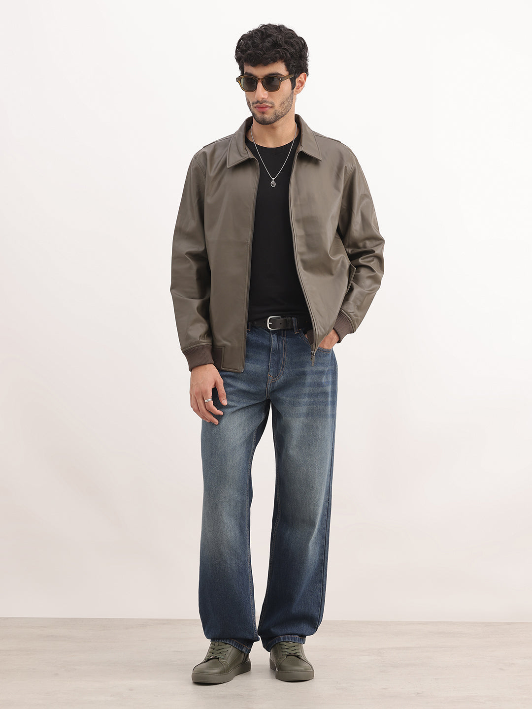 Solid Regular Fit Zipper Jacket | Olive