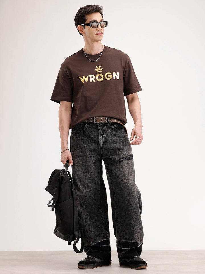 Classic Foil Printed T-Shirt | Brown