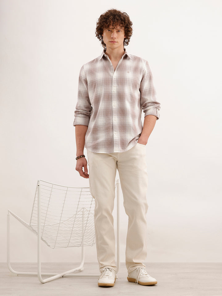 Slim Fit Checkered Shirt  | Brown
