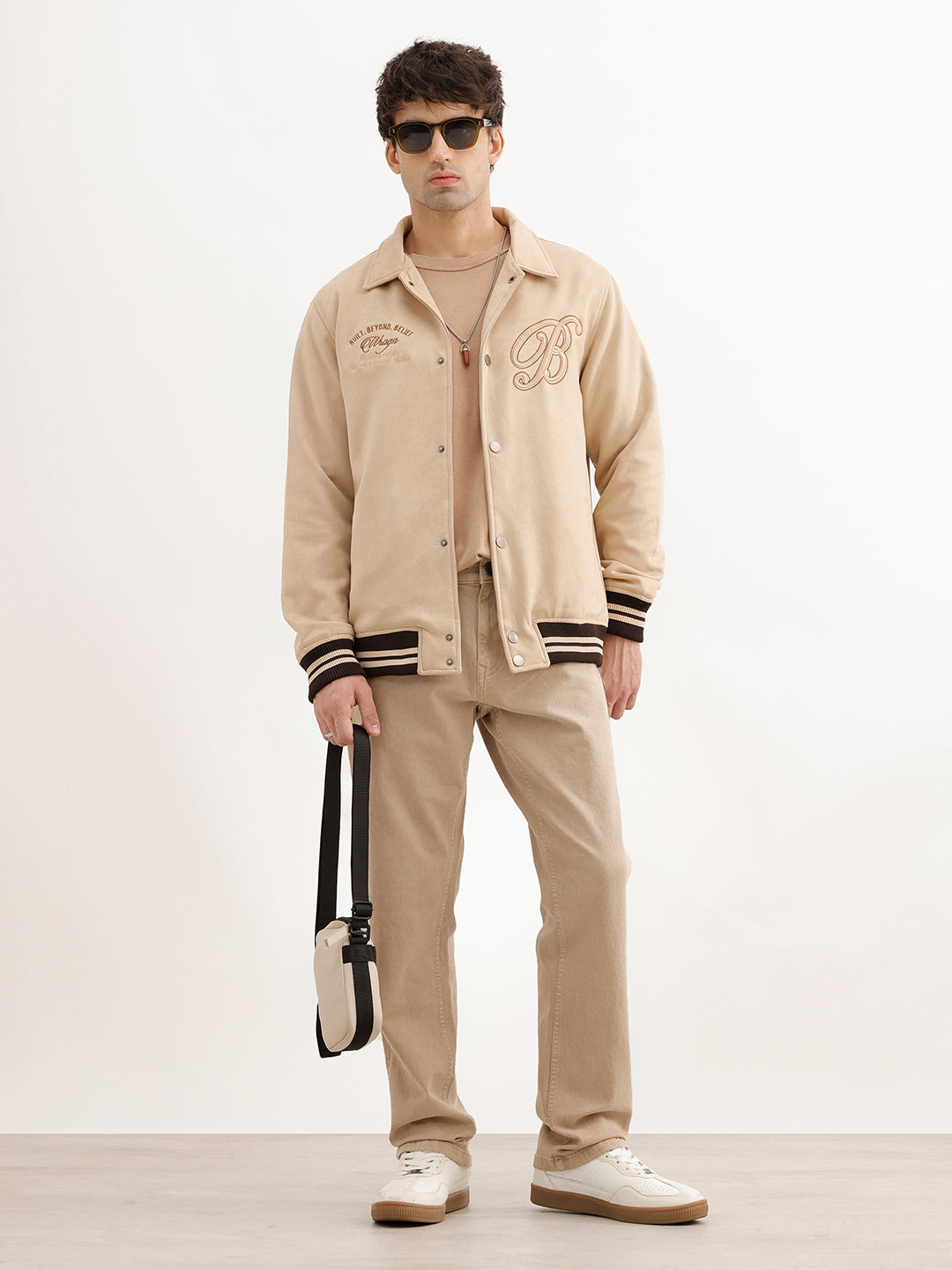 Classic Regular Fit Bomber Jacket | Beige | WJK02FSRE1074W